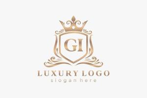 eerste gi brief Koninklijk luxe logo sjabloon in vector kunst voor restaurant, royalty, boetiek, cafe, hotel, heraldisch, sieraden, mode en andere vector illustratie.