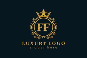 eerste ff brief Koninklijk luxe logo sjabloon in vector kunst voor restaurant, royalty, boetiek, cafe, hotel, heraldisch, sieraden, mode en andere vector illustratie.