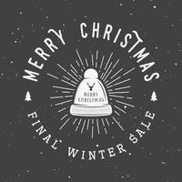 wijnoogst vrolijk Kerstmis of winter verkoop logo, embleem, insigne, etiket en watermerk in retro stijl met hoed, hert, bomen, sterren, decor en ontwerp elementen. vector illustratie