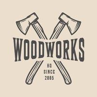 wijnoogst timmerwerk, houtwerk en monteur label, insigne, embleem en logo. vector illustratie. monochroom grafisch kunst.