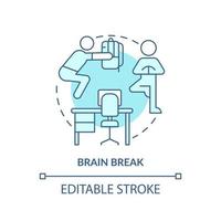 hersenen breken turkoois concept icoon. fysiek werkzaamheid voor rust uit. onderwijs neiging abstract idee dun lijn illustratie. geïsoleerd schets tekening. bewerkbare hartinfarct. vector