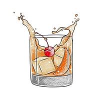 vector gegraveerde stijl oud fashioned alcoholisch cocktail illustratie voor affiches, decoratie, menu en afdrukken. hand- getrokken schetsen van drinken of drank. gedetailleerd tekening geïsoleerd Aan wit achtergrond.
