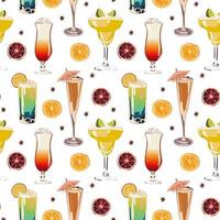 naadloos vector patroon met cocktails, mojito, margarita, martini en kosmopolitisch Aan oranje achtergrond. behang, kleding stof en textiel ontwerp. mooi zo voor afdrukken. schattig omhulsel papier patroon.