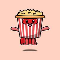 schattig popcorn superheld karakter vlieg illustratie vector