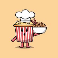 schattig tekenfilm popcorn chef Holding noedels in kom vector