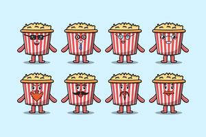 reeks kawaii popcorn tekenfilm karakter uitdrukking vector