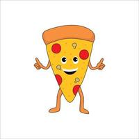 schattig plak van pizza karakter ontwerp. Italiaans smakelijk voedsel mascotte vector illustratie.