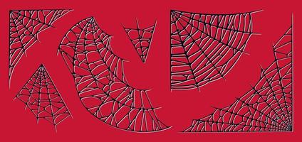 spin web reeks geïsoleerd Aan rood achtergrond. spookachtig halloween rood spinnenwebben. vector illustratie
