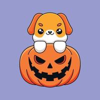 schattig pompoen hond halloween tekenfilm mascotte tekening kunst hand- getrokken concept vector kawaii icoon illustratie
