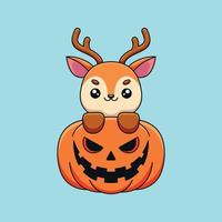 schattig pompoen hert halloween tekenfilm mascotte tekening kunst hand- getrokken concept vector kawaii icoon illustratie