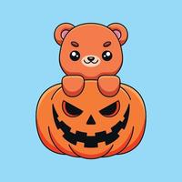 schattig pompoen beer halloween tekenfilm mascotte tekening kunst hand- getrokken concept vector kawaii icoon illustratie