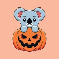 schattig pompoen koala halloween tekenfilm mascotte tekening kunst hand- getrokken concept vector kawaii icoon illustratie