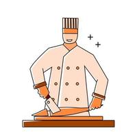 illustratie van een chef Koken zeevruchten gebruik makend van een vlak ontwerp schets stijl vector