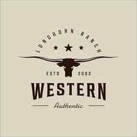 Longhorn Texas logo vector wijnoogst illustratie sjabloon icoon grafisch ontwerp. hoofd van koe of buffel teken of symbool voor dier dieren in het wild of boerderij bedrijf met retro typografie stijl