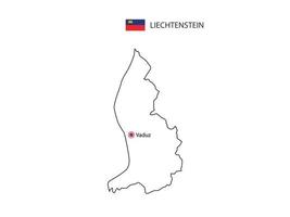 hand- trek dun zwart lijn vector van Liechtenstein kaart met hoofdstad stad vaduz Aan wit achtergrond.