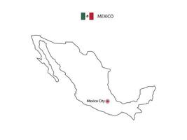 hand- trek dun zwart lijn vector van Mexico kaart met hoofdstad stad Mexico stad Aan wit achtergrond.