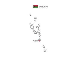 hand- trek dun zwart lijn vector van vanuatu kaart met hoofdstad stad haven vila Aan wit achtergrond.