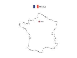 hand- trek dun zwart lijn vector van Frankrijk kaart met hoofdstad stad Parijs Aan wit achtergrond.