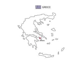 hand- trek dun zwart lijn vector van Griekenland kaart met hoofdstad stad Athene Aan wit achtergrond.