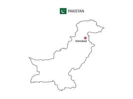 hand- trek dun zwart lijn vector van Pakistan kaart met hoofdstad stad islamabad Aan wit achtergrond.