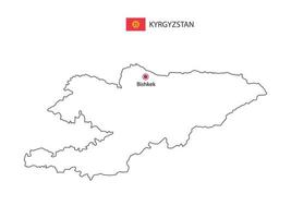 hand- trek dun zwart lijn vector van Kirgizië kaart met hoofdstad stad Bishkek Aan wit achtergrond.