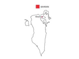 hand- trek dun zwart lijn vector van Bahrein kaart met hoofdstad stad manama Aan wit achtergrond.
