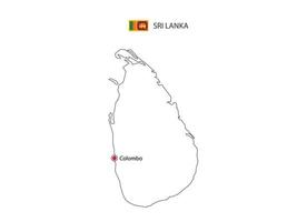 hand- trek dun zwart lijn vector van sri lanka kaart met hoofdstad stad Colombo Aan wit achtergrond.