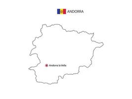 lhand trek dun zwart lijn vector van Andorra kaart met hoofdstad stad Andorra la vella Aan wit achtergrond.