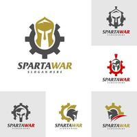 reeks van uitrusting spartaans krijger logo vector. spartaans helm logo ontwerp sjabloon. creatief icoon symbool vector