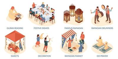 Ramadan isometrische geïsoleerd composities vector