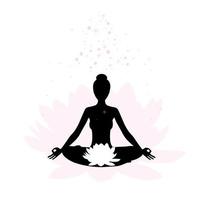 yoga logo. silhouet van een mediteren vrouw met een lotus bloem Aan de wortel chakra. vector illustratie