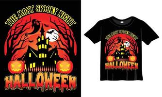 de meest spookachtig nacht halloween t-shirt ontwerp sjabloon. halloween t-shirt met nacht, maan, heks. nacht achtergrond t-shirt voor afdrukken. vector