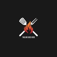 barbecue logo met bbq logotype en brand concept in combinatie met spatel vector