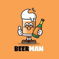 schattig bierman is brengen een fles van bier tekenfilm mascotte vector