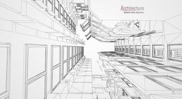 architectuur lijn achtergrond. gebouw bouw schetsen vector abstract. modern stad 3d project. technologie meetkundig rooster. draad blauwdruk huis. digitaal architect innovatie draadframe.