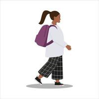 meisje wandelen naar school, tiener gaan naar school- met rugzak. vector illustratie.