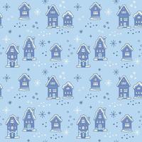 nordic patroon met huizen en sneeuwvlokken. nieuw jaar vector vlak illustratie. winter achtergrond.
