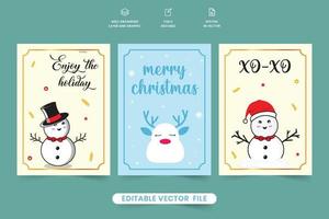 vrolijk Kerstmis geschenk kaart verzameling met schattig sneeuwman en sneeuw vallend achtergrond. mooi zakelijke groet kaart decoratie met gebroken wit en blauw achtergronden. Kerstmis afdrukbare geschenk kaart vector. vector