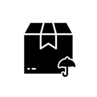voorzichtigheid beschermen droog karton doos Verzending silhouet icoon. pakket karton met paraplu levering glyph pictogram. waarschuwing zorg vervoer post pak lading icoon. geïsoleerd vector illustratie.
