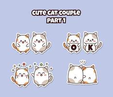 reeks van schattig kawaii paar weinig kat voor sociaal media sticker emoji uitdrukking zeggen OK gelukkig en knuffel emoticon vector