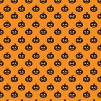 naadloos halloween achtergrond patroon met pompoen jack O lantaarn schedel knuppel geest pompoen bot snoepjes spin oranje en geel kleur vector