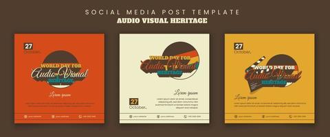 sociaal media post sjabloon met wijnoogst typografie ontwerp voor wereld dag voor audio zichtbaar erfgoed vector