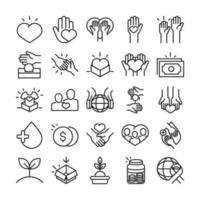 donatie voor liefdadigheid en sociale bijstand icon set vector