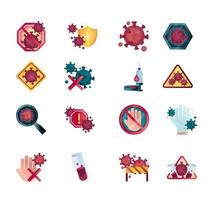 coronavirus en virale infectiebeheersing icon set vector