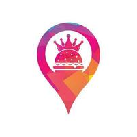 hamburger koning GPS vorm concept vector logo ontwerp. hamburger met kroon icoon logo concept.