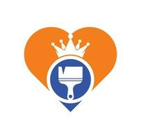 koning verf en hart vorm concept vector logo ontwerp. kroon en verf borstel icoon.