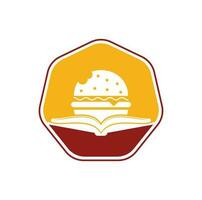 hamburger boek logo ontwerp vector. boeken en hamburger cafe logo geïsoleerd vector