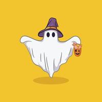 illustratie van schattig geest Aan halloween hoed met tekenfilm icoon stijl vector