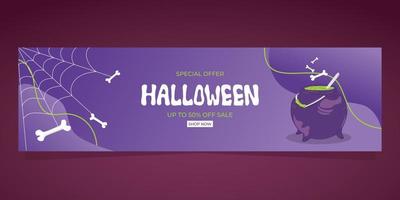 web banier uitverkoop sjabloon voor halloween Aan Purper helling achtergrond, speciaal aanbod vector
