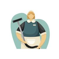 vector illustratie van een hulp in de huishouding in uniform met een vacuüm schoner. de gastvrijheid bedrijf. beroep. vlak stijl